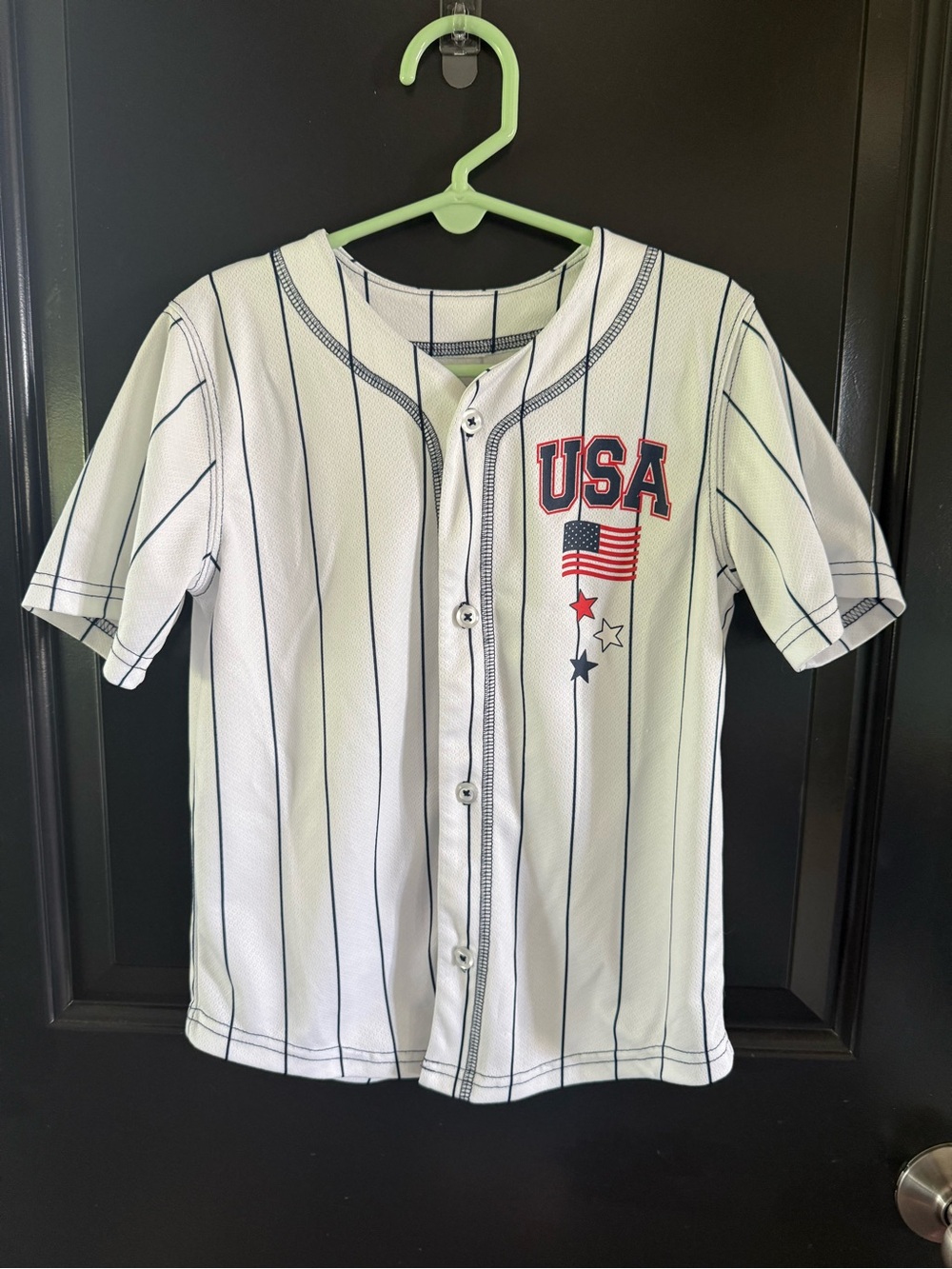jumping beans White Pinstripe Button Front 'USA' Jersey Top with Flag Graphic